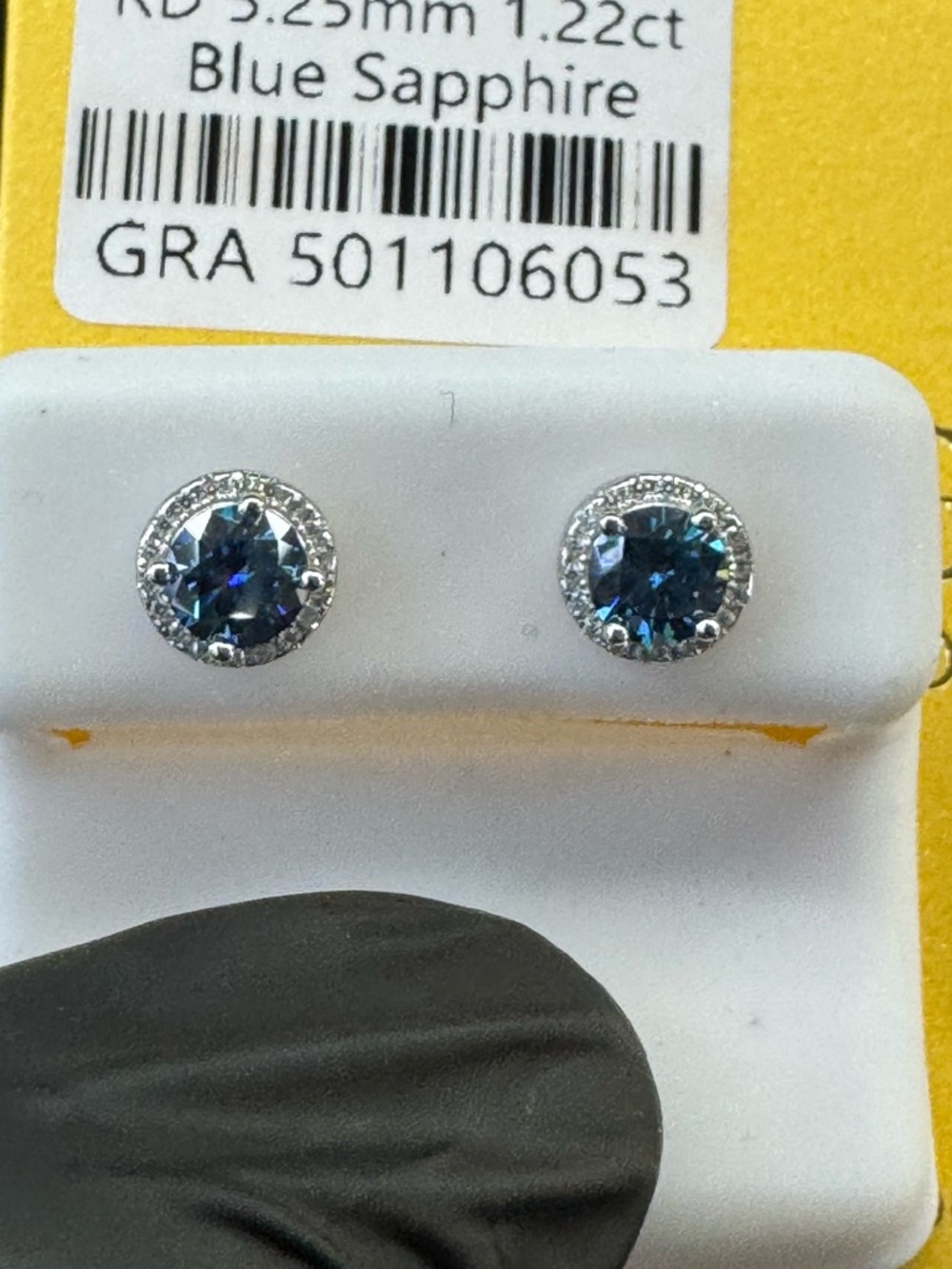 925 Sterling Silver With Rhodium Finish 1.22 CTW Handset Blue Sapphire Earrings